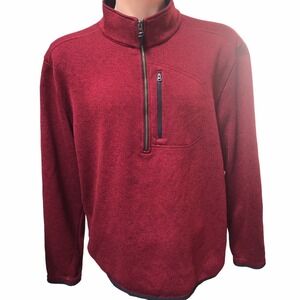 Lands End Quarter Zip Fleece Sweater Men XXL Mock Neck Heathered Red Maroon